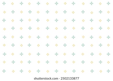 Artistic pattern with yellow, green square dots, white background. Vector pattern, fabric pattern, decoration.