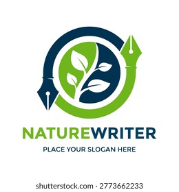Artistic pen nib with leaf design representing eco-friendly writing, nature blogging, or environmental literature.
