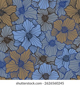 Amostra periódica de flor de peônia artística. Ornamento de buquê orgânico. Flor de peônia com pétalas forradas. Impressão de roupas de cama. Motivo de cobertura de padrão sem costura rústico de flor de prado.