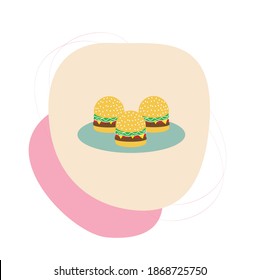 Artistic, the picture of the Burger on the tray with an abstract form in a fashionable beige colour. Abstract art design for cover, Wallpaper, advertising, banner design.