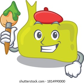 An artistic pituitary artist mascot design paint using a brush