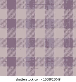 Comprobación de plaid artístico vectorial sin costura en tonos lila y púrpura pastel
 ... Diseño de impresión de tela de efecto vintage moderno para alfombras, alfombras, suelos, traje, motivos digitales o tejidos