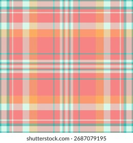 Padrão de tecido xadrez artístico, textura de fundo de cheque aberto. Vetor de tartan têxtil liso sem emenda na paleta de cores vermelhas e claras.