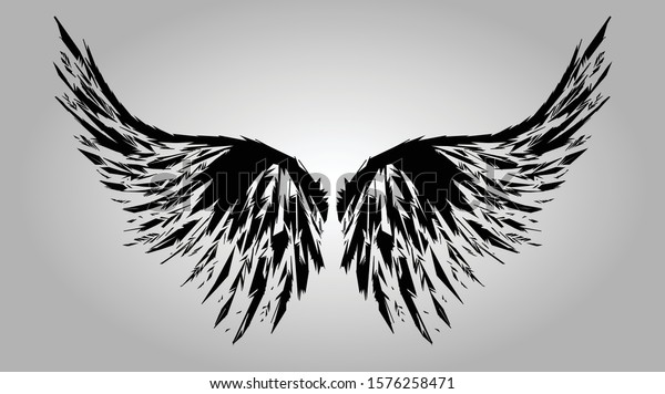 グラデーションの背景に芸術的な多角形の黒い翼 鋭い形の天使の翼 のベクター画像素材 ロイヤリティフリー