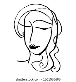 Artistic Portrait sketch beautiful woman Illustration of People Face doodle lines scandinavian style. Silhouette print for clothes, textile, poster card banner, decor trend of the season. Vector