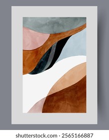 Artistic poster with multi-colored elements in asymmetrical sequence, symbolizing chaos and disorder. Retro style artistic banner with minimalistic abstract design made from watercolor paints