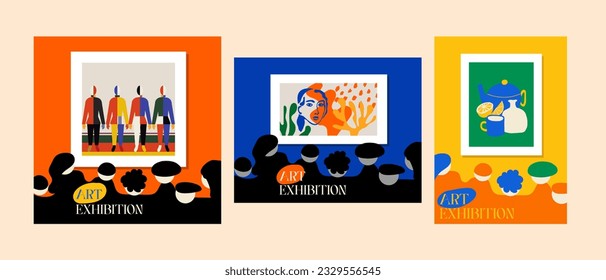 Artistic posters for an art exhibition. Design in three sizes: square, A4 and rectangular. It will perfectly brighten up your project and will be suitable as a sign, banner, poster and much more