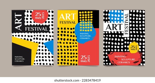 Artistic posters for the art festival. Posters for an art exhibition of painting, sculpture and ceramics. Vector illustration.