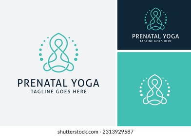 Artistic Pregnant Woman Yoga Pose with simple line art style for Pregnancy Prenatal Maternity Exercise logo design