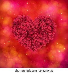 Artistic pretty romantic vector card design of a red floral heart formed of flower petals on an abstract textured red toned background for Valentines Day, wedding or anniversary