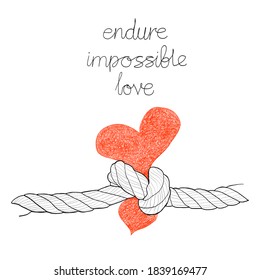artistic print with a broken heart. A drawing drawn by hand in pencil. Metaphor. Lettering	
