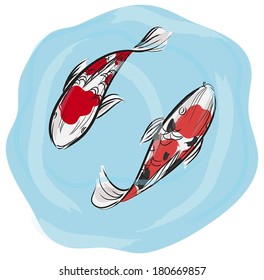 Artistic professional painting of pet Carp fish (Koi) with Japanese art style in blue water pond with isolated background, create by vector 