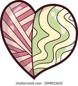 Artistic purple green heart symbol doodle