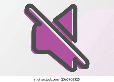 An artistic purple outline mute or unmute icon. Designed with handrawn style outline style 