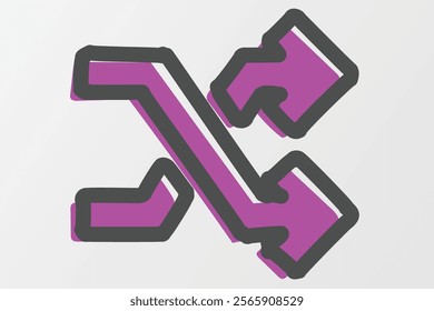 An artistic purple outline shuffle icon. Designed with handrawn style outline style 