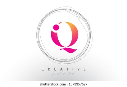 Artistic Q Letter Logo Design With Creative Circular Wire Frame around it Vector Illustration.