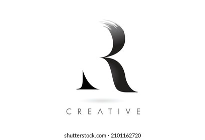 Artistic R Brush Stroke Letter Design Logo Icon Vector. Elegant Minimalist R Brush Letter Identity Illustration in Black and White