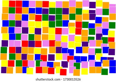 Artistic random pell-mell mosaic pattern background from rainbow colors with white borders