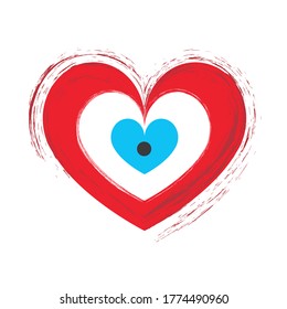 artistic red heart with evil eye vector
