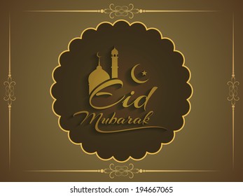 Artistic religious background with beautiful text design of Eid Mubarak. vector illustration