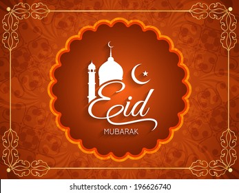 Artistic religious background with beautiful text design of Eid Mubarak. vector illustration
