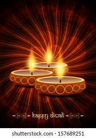 artistic religious brown color background design for diwali festival with beautiful lamps.