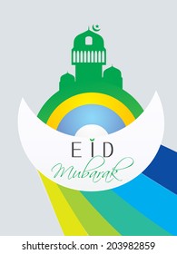 Artistic religious colorful background of Muslim community festival Eid Mubarak concept.