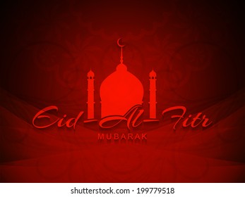 artistic religious red color background with beautiful text design of Eid Al Fitr Mubarak. vector illustration 
