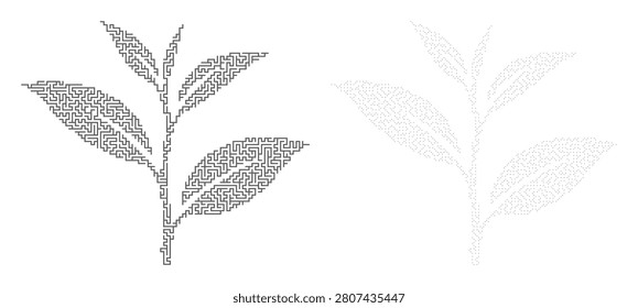 Artistic rendering of botanical plant silhouette maze pattern perfect for nature enthusiasts educational games and creative leisure time activity.