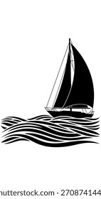 Una representación artística de un velero se representa navegando en aguas onduladas del mar. Este diseño transmite una sensación de aventura, libertad y representa una escapada tranquila en el agua. Sus líneas elegantes