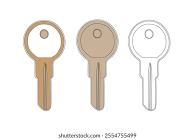 Artistic rendering of three key shapes in various neutral tones, highlighting minimalistic style. Perfect for security, access, or architecture themes. Suitable for creative design.