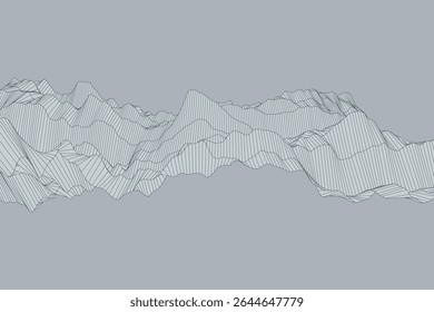 Renderização artística de turbulência com formações lineares e geometria abstrata sugerindo um campo de onda dinâmico