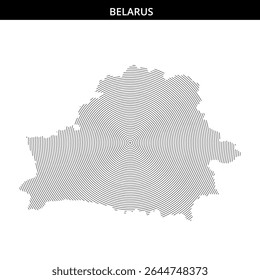 Artistic representation of Belarus shaped with concentric lines.