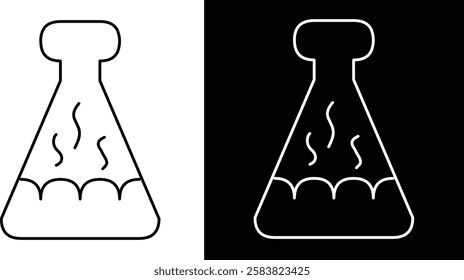 An artistic representation of a chemistry flask depicted through minimalistic black and white outlines, emphasizing laboratory and scientific themes.