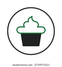 Uma representação artística de um cupcake, apresentando linhas e cores suaves. Este símbolo moderno pode ser usado para vários fins, como marca, sites ou apresentações, representando o mundo de