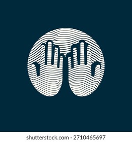 Una representación artística presenta dos manos con líneas detalladas que forman dedos, encerradas en un diseño circular. La Imagen muestra un estilo minimalista con un aspecto texturizado, utilizando una paleta de colores limitada. Puede ser adecuado para una variedad de proyectos, potencialmente para diseño, marca o propósitos educativos.
