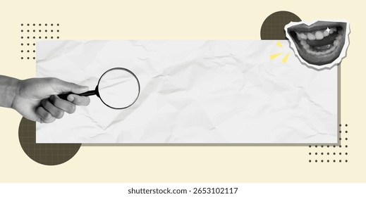 Uma representação artística com foco na comunicação empresarial, apresentando uma lupa enfatizando a expressão.
