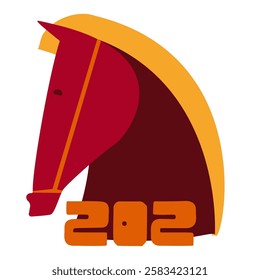 Artistic representation of a horse head with the year 2026 in a colorful design