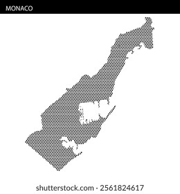 An artistic representation of Monaco's map outline using a dotted pattern, showcasing its unique shape and geography.