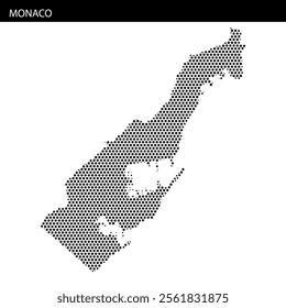 An artistic representation of Monaco's map outline using a dotted pattern, showcasing its unique shape and geography.