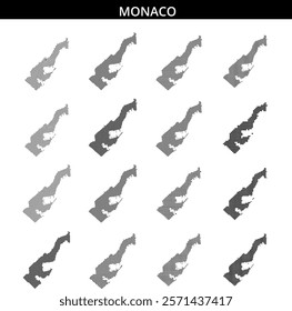 An artistic representation of Monaco's map outline using a dotted pattern, showcasing its unique shape and geography.