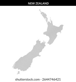 Artistic representation of New Zealand using line patterns.