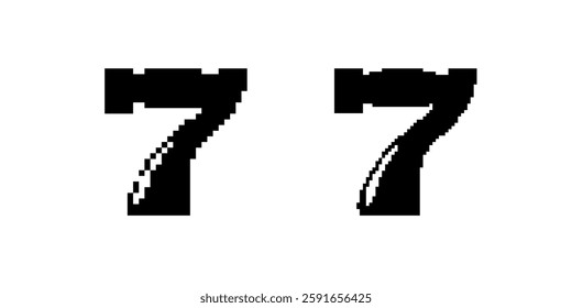 Artistic representation of the number seven with smooth curves and bold style in a digital format.