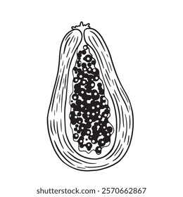 An Artistic Representation of a Papaya that has been Halved and Showcases its Seeds