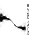 An artistic representation of sound waves depicted in a halftone dot pattern, using black dots on a white background to create a visual rhythm and flow.