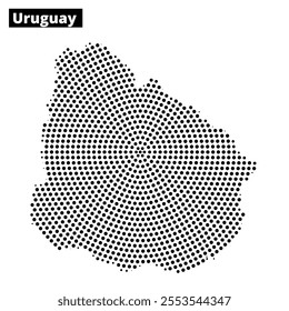 An artistic representation of Uruguay's map outline, highlighting geographic features with intricate dot patterns and textures.