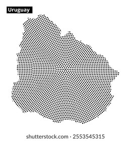 An artistic representation of Uruguay's map outline, highlighting geographic features with intricate dot patterns and textures.