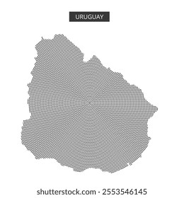 An artistic representation of Uruguay's map outline, highlighting geographic features with intricate dot patterns and textures.