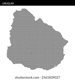 An artistic representation of Uruguay's map outline, highlighting geographic features with intricate dot patterns and textures.