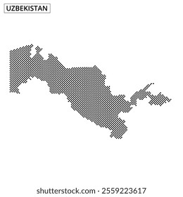 The artistic representation of Uzbekistan's map features a dotted pattern, set against a textured background showcasing the country's shape.